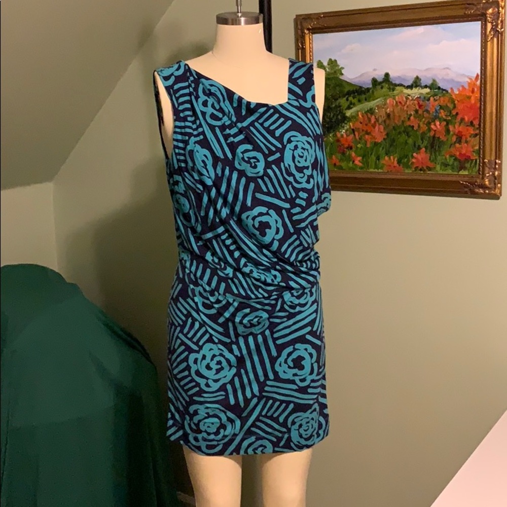 BCBGeneration ruched turquoise and navy sun dress